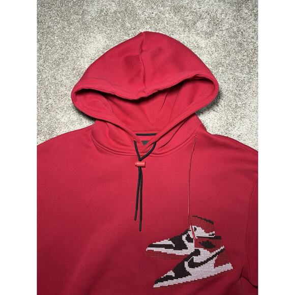 Air Jordan Black Toe 1s Holiday Red Hoodie Sweatshirt Mens Medium CT3457-687 - Picture 4 of 7